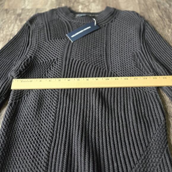 NWT French Connection Mens M Black Sweater Transfer Rib Crewneck Jumper Long - Picture 3 of 15